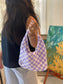 Aysha Stitch Check Pattern Bag - Purple & White