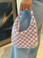 Aysha Stitch Check Pattern Bag - Purple & White