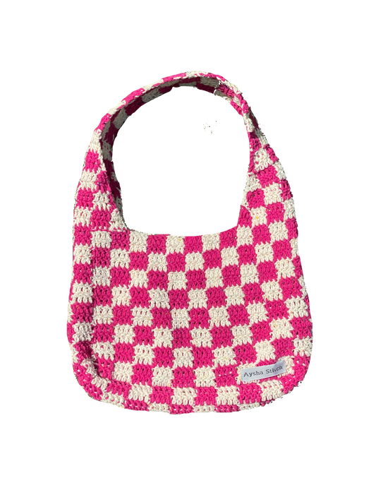 Aysha Stitch Check Pattern Bag - Pink & White