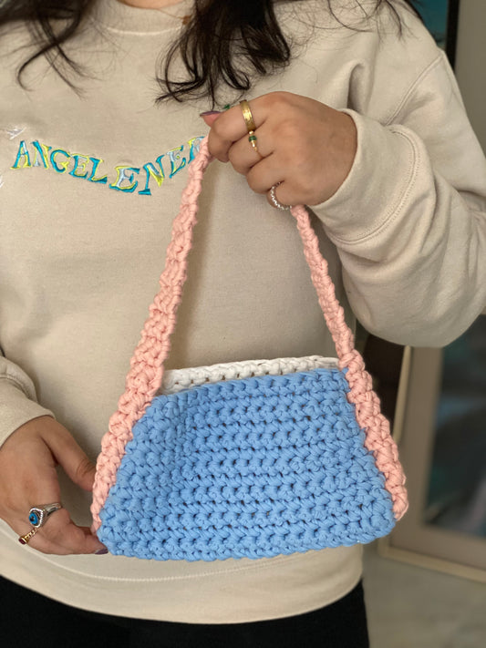 Aysha Stitch Multicoloured Bag - Pink, White, & Blue