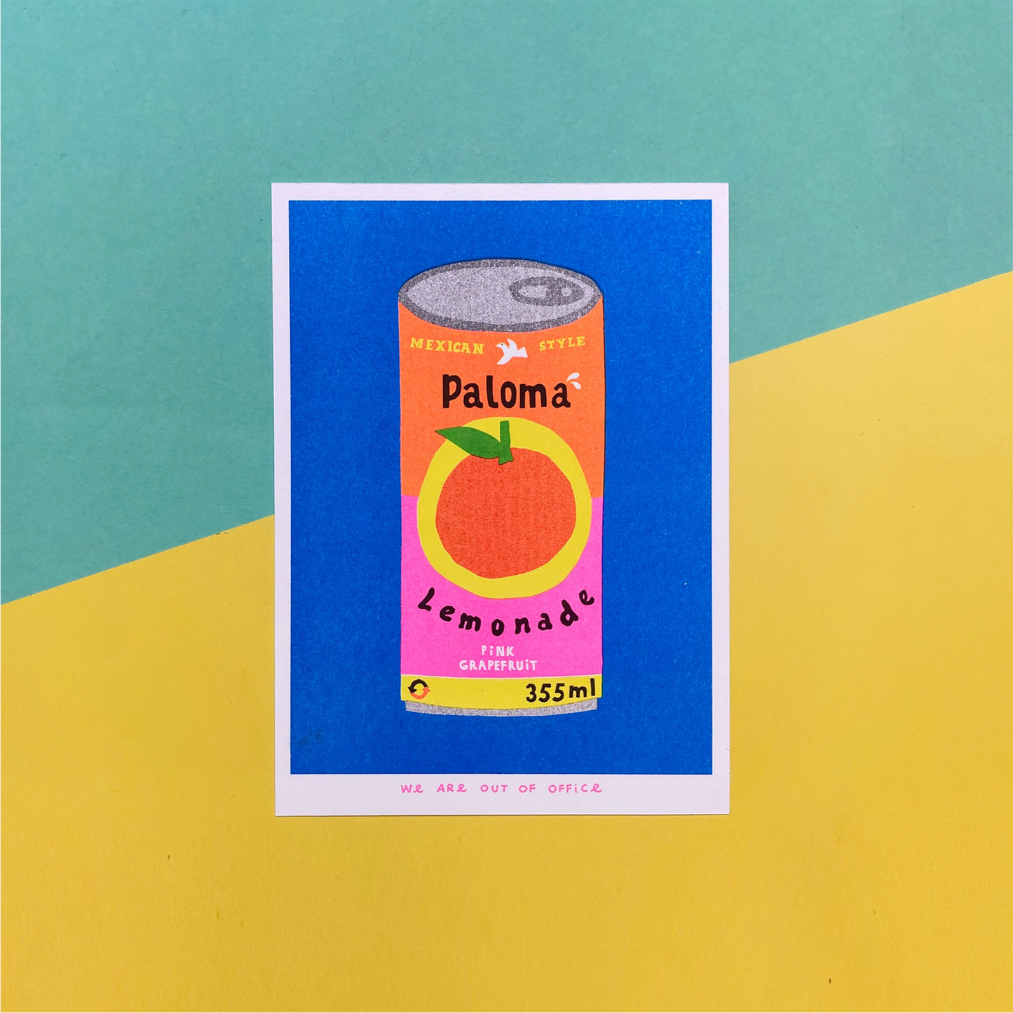 weareoutofoffice - A risograph print of can of Paloma Lemonade